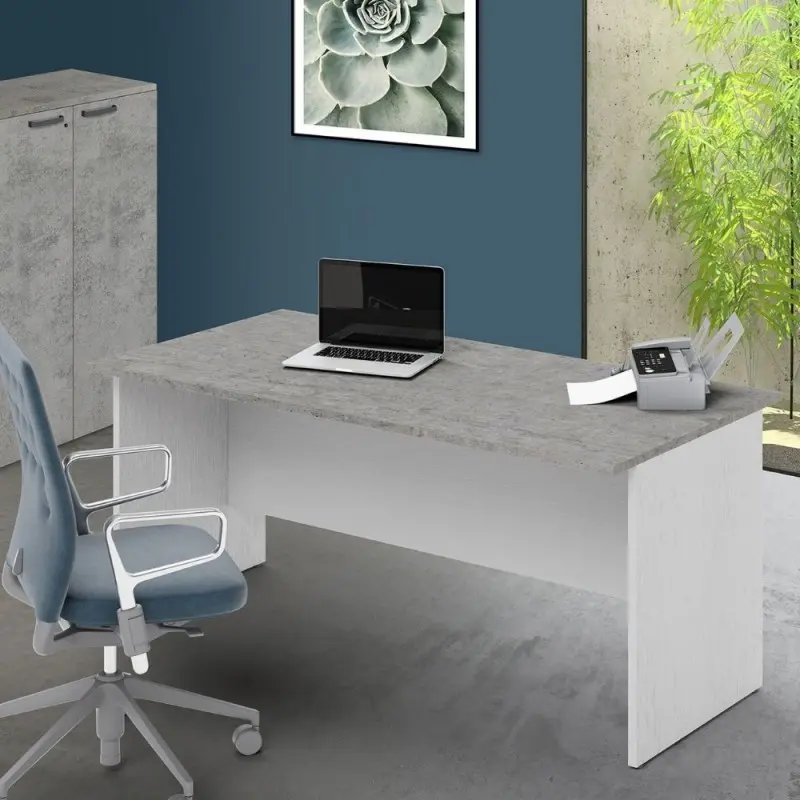 Scrivania Ibisco 180x80x74H cm cemento e bianco frassinato
