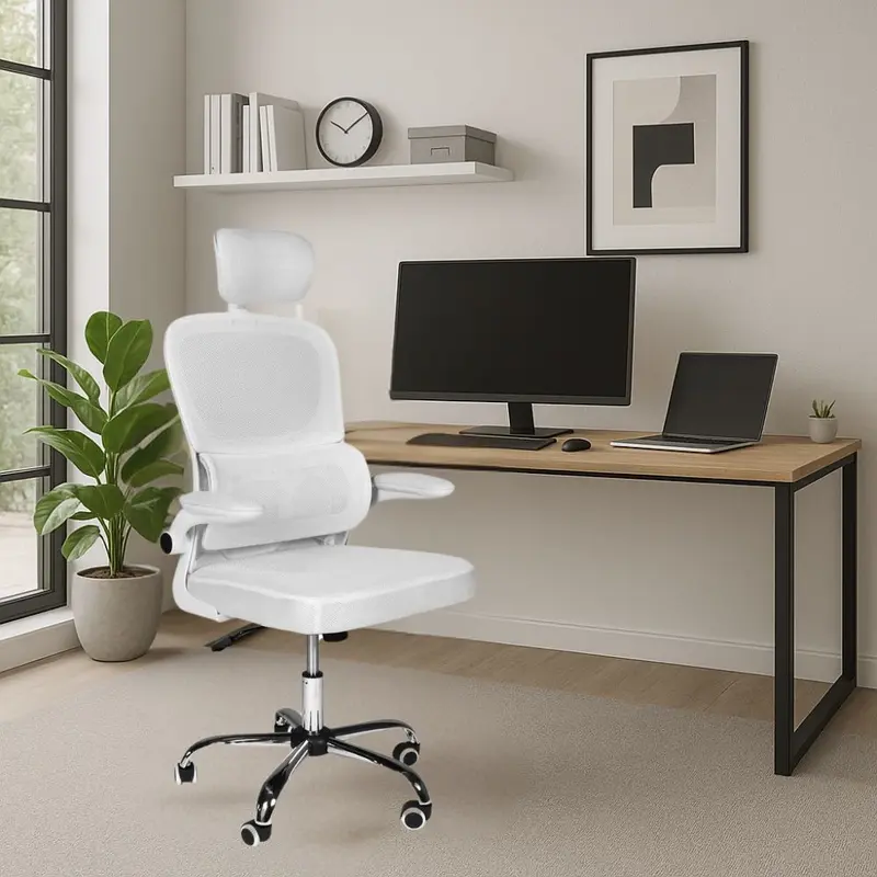 Sedia da ufficio ergonomica Vibes con tessuto a rete bianco con base cromata