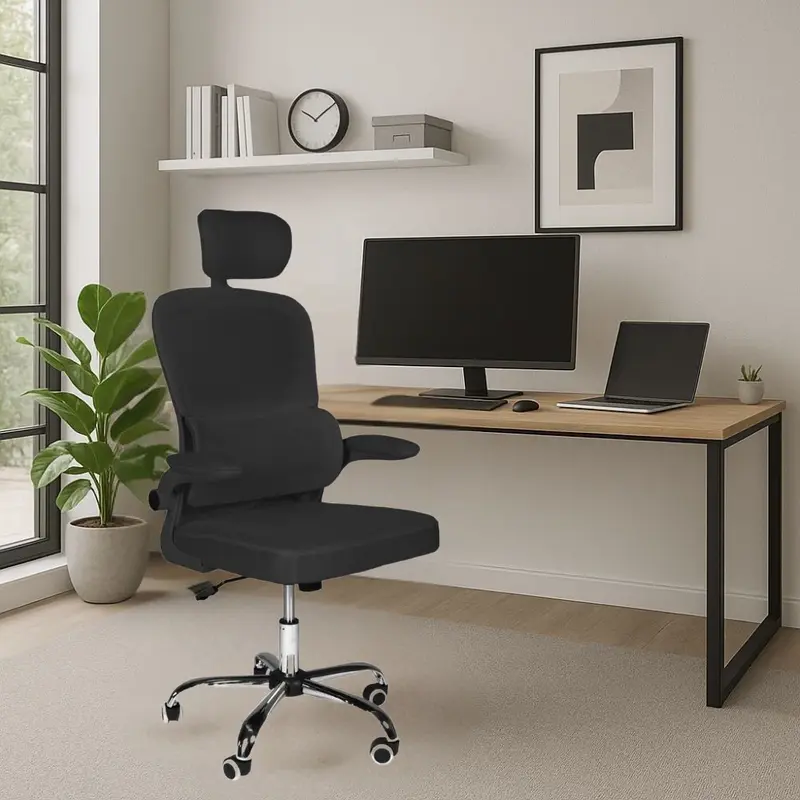 Sedia da ufficio ergonomica Vibes con tessuto a rete nero con base cromata