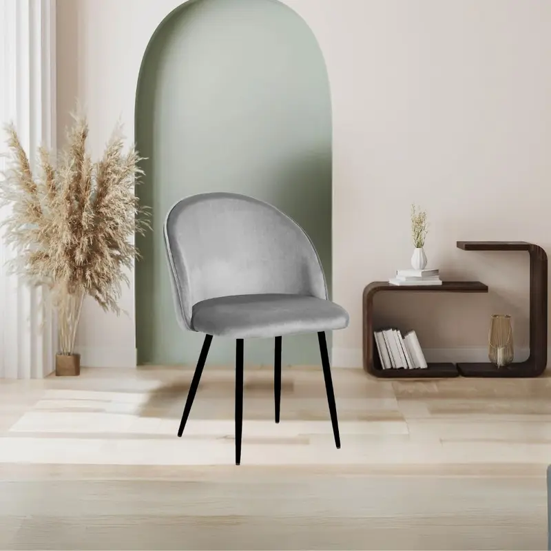 Sedia Despina in tessuto colore grigio e gambe in metallo nero set 4 pezzi
