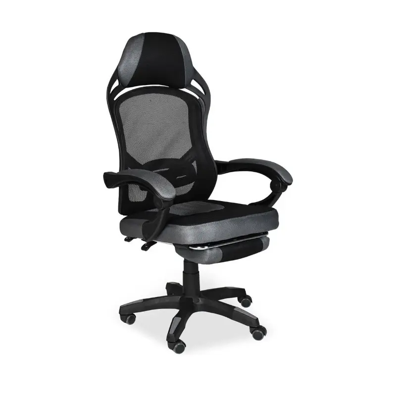 Sedia gaming Gandi con poggiapiedi estensibile in tessuto con rete nero