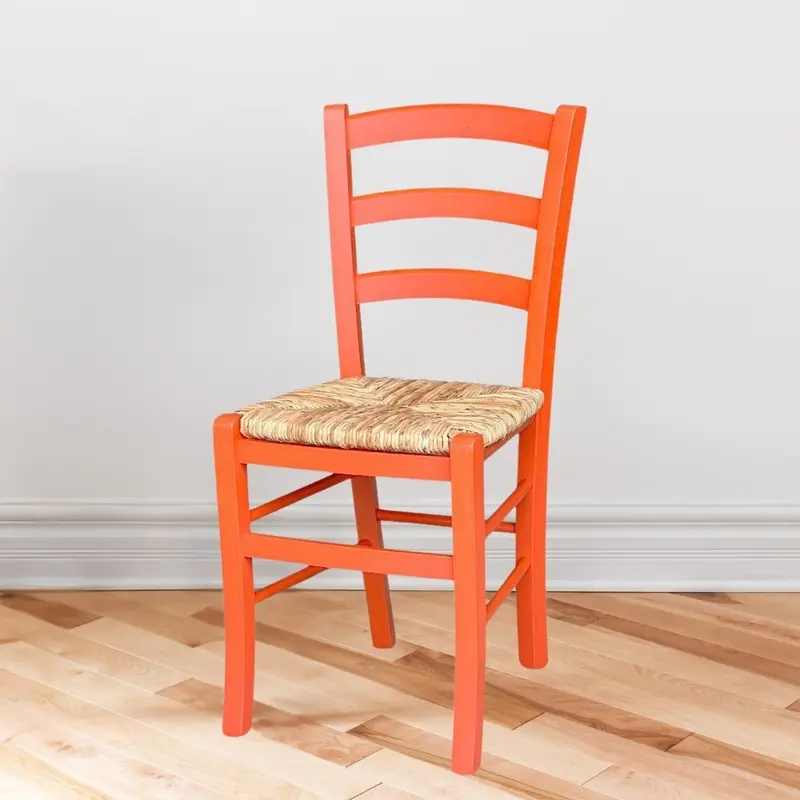 Sedia Venezia colore anilina arancio in legno di faggio con seduta in paglia set 2 pezzi