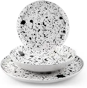 Servizio 18 pezzi tavola drip nordic in stoneware decorato bianco e neroH&H