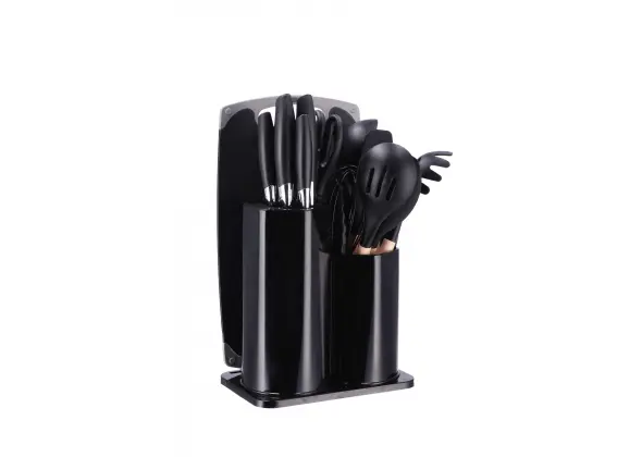 Set 17 manutensili da cucina ceppo per coltelli con portautensili e tagliere-portautensili