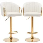 Set 2 Sgabelli da Cucina Altezza Regolabile in Velluto Crema e Struttura Oro