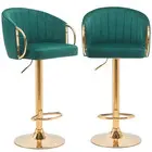 Set 2 Sgabelli da Cucina Altezza Regolabile in Velluto Verde e Struttura Oro