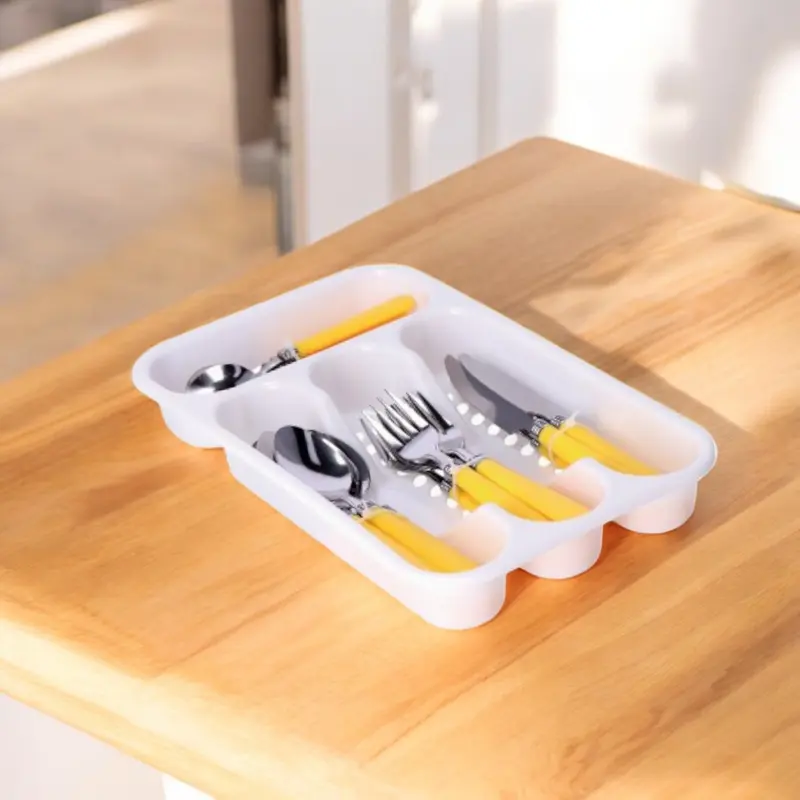Set 24 Posate in Acciaio e Plastica "Betty" con Portaposate – 3 Colori Assortiti