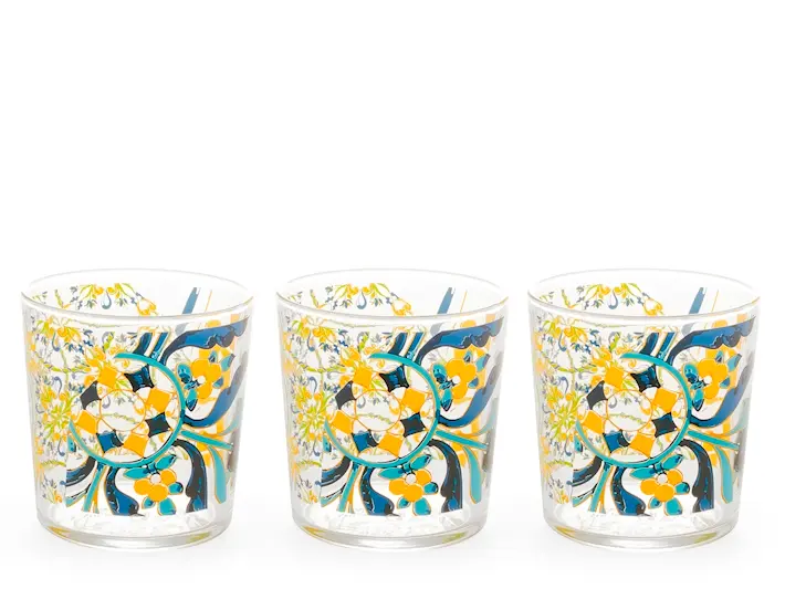 Set 3 bicchieri faenza in vetro decorato cl35