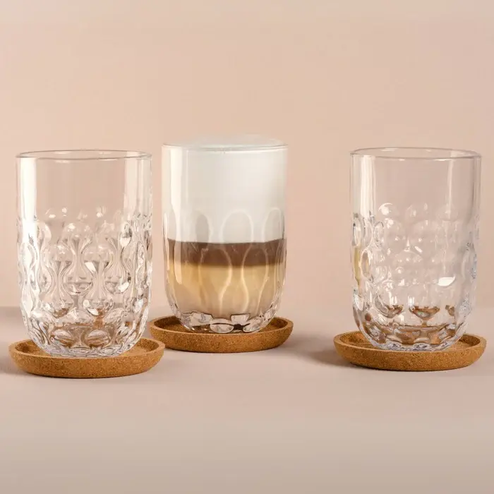 set 3 bicchieri Leonardo in vetro con sottobicchieri 390 ml