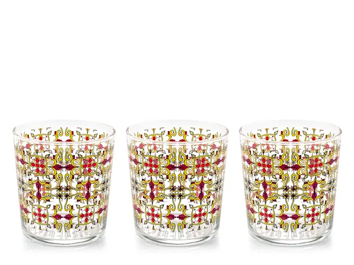 Set 3 bicchieri zafira in vetro decorato cl35