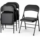 Set 4 Sedie Nere in Metallo e Seduta in Ecopelle Imbottita Sedia Ergonomica