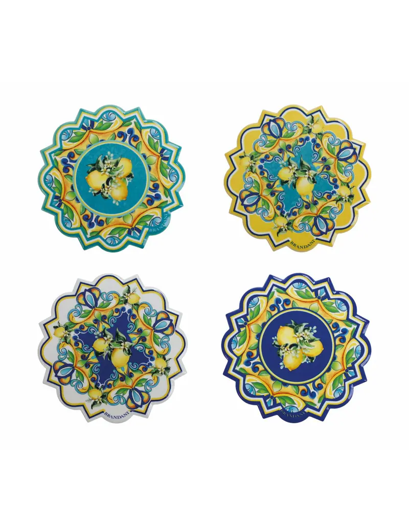 Set 4 Sottopentola Sottobicchiere Cucina Citrus Brandani 52780 10cm Azzurro Ceramica Decorazione