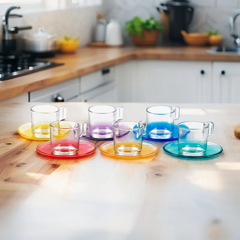 Set 6 Tazzine Caffè in Vetro Sea 90 ml con Piattino