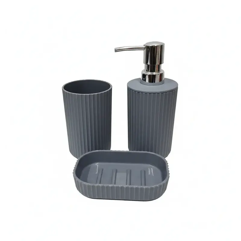 Set Accessori Bagno 3 Pezzi Grigio con Texture Verticale