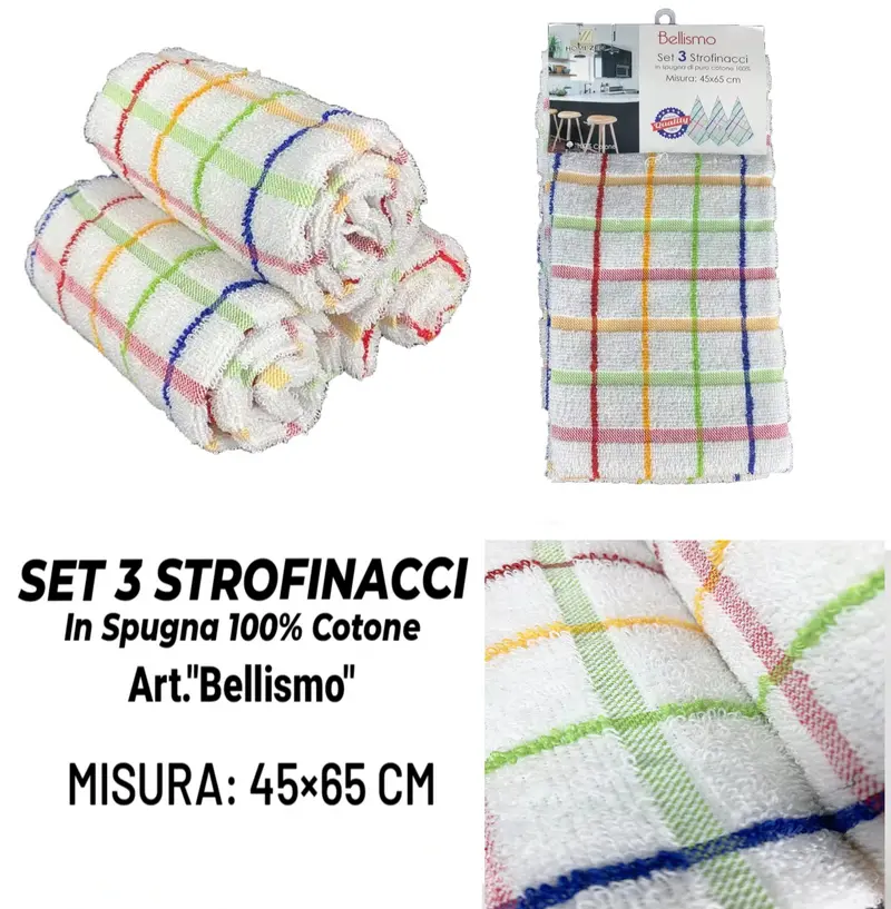 Set da 3 Strofinacci in Spugna 100% Cotone "Bellismo"