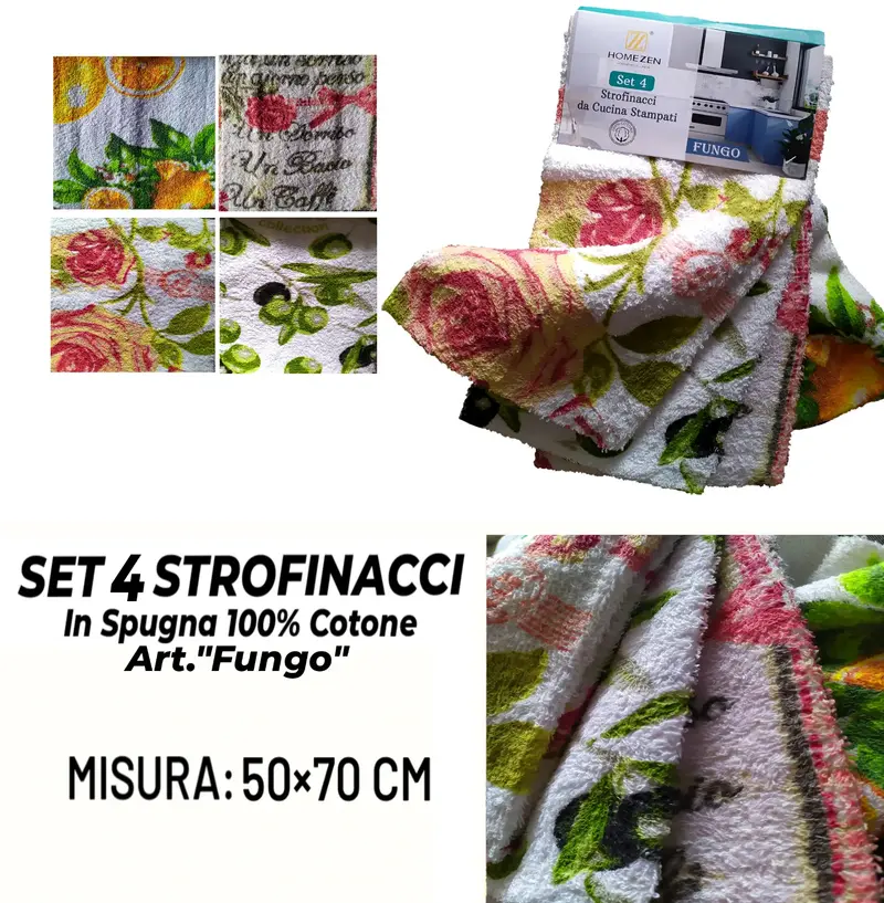 Set da 4 Strofinacci in Spugna 100% Cotone
