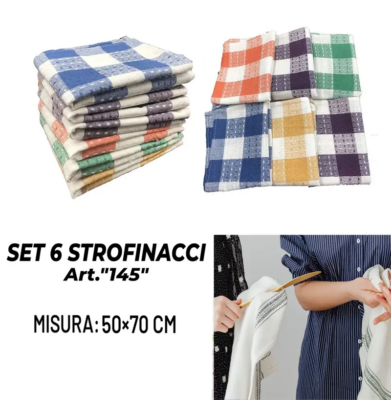 Set da 6 Strofinacci 100% Cotone Tinto in Filo "145"