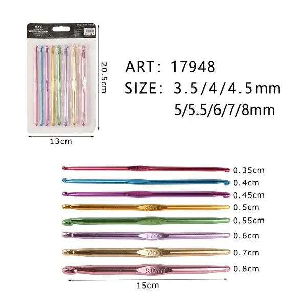 Set di 8 Uncinetti in Alluminio Colorati MAF Accessories (Misure Miste)