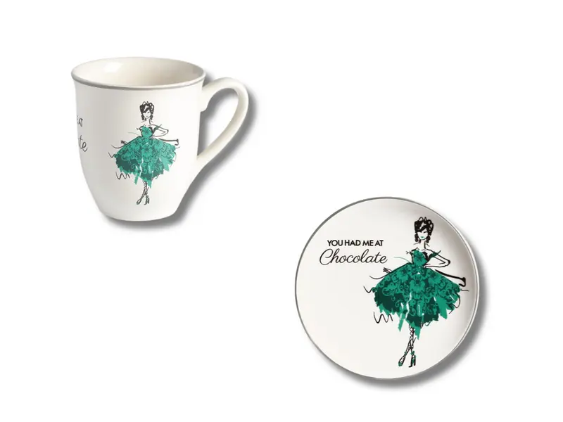 Set Mug e piatto dolce 22 cm ballerina vestito verde you hade me at chocolate