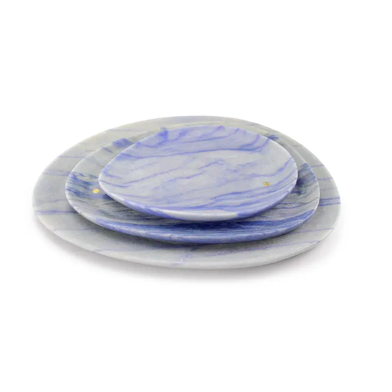 Set of presentation plates in semi-precious quartzite Azul Macaubas