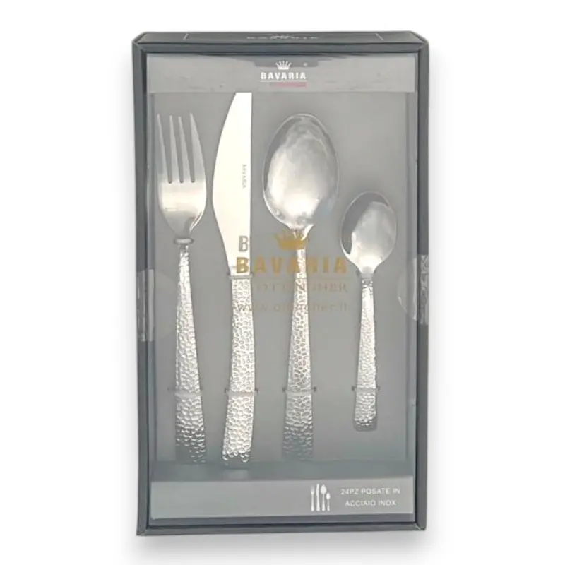 Set posate Bavaria Ottingher - 24 pz - finitura martellata - Argento