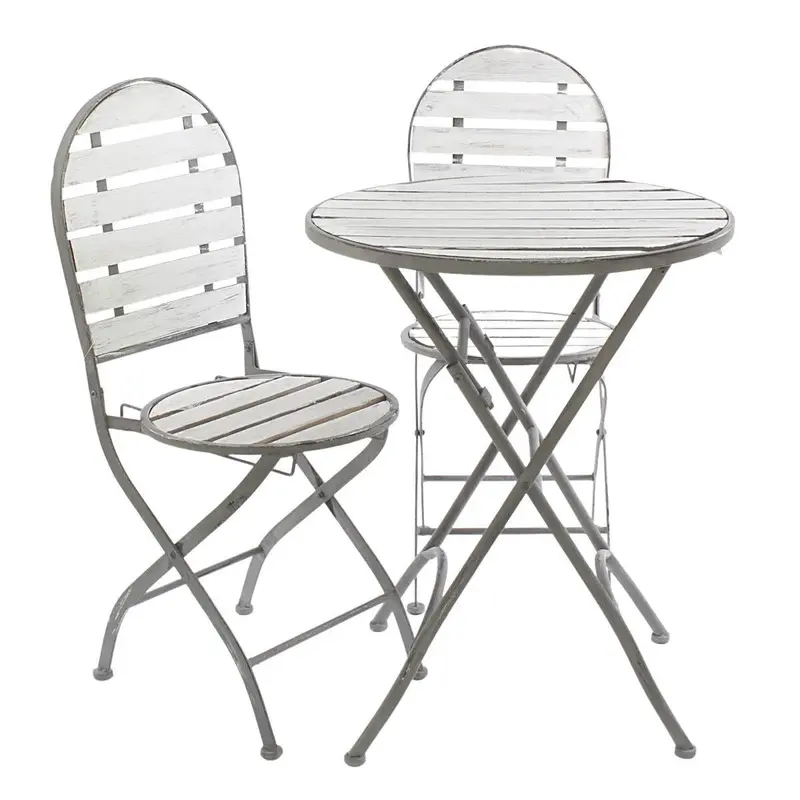 Set tavolo (Ø60H75) e 2 sedie in metallo e abete