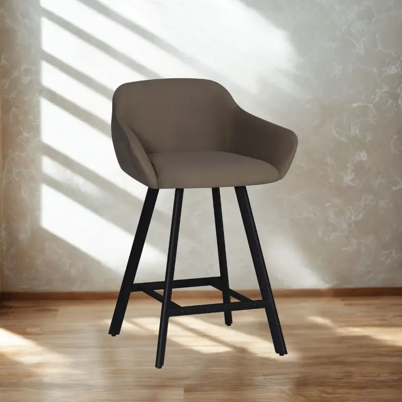 Sgabello Mey in tessuto Anka 06 tortora con gambe in metallo nere