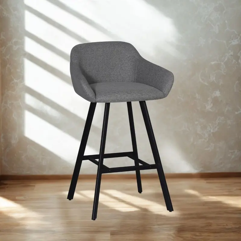 Sgabello Mey in tessuto Nordic 16 grigio cenere con gambe in metallo nere