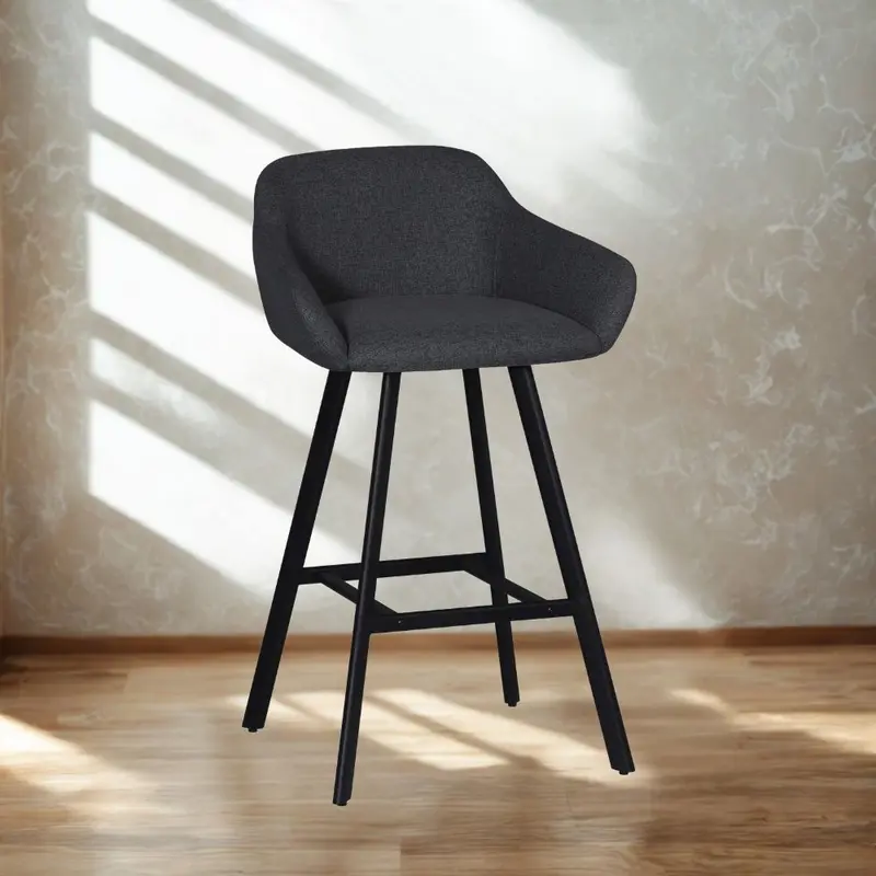 Sgabello Mey in tessuto Nordic 18 grigio scuro con gambe in metallo nere