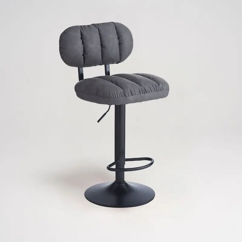 Sgabello Tati con seduta in ecopelle grigio e gamba in metallo nero
