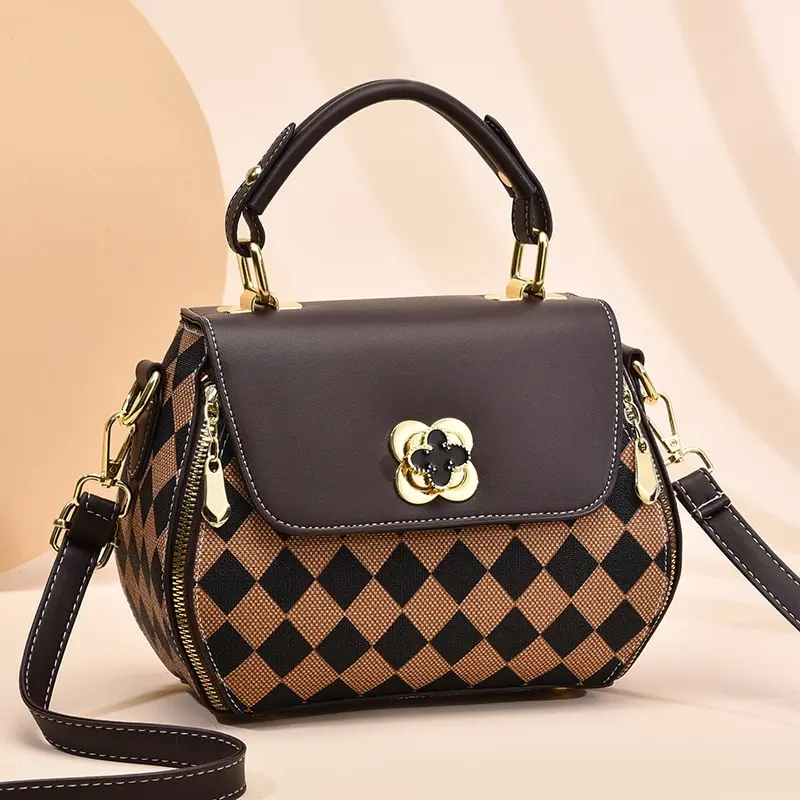Signature Checkered Handbag – Elegant Top Handle Bag
