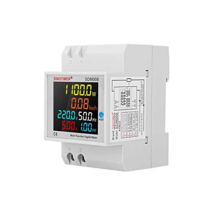 SINOTIMER SDM009 Din Rail Single-Phase Voltage Current Frequency Power Factor Electricity Multifunctional Meter, Model