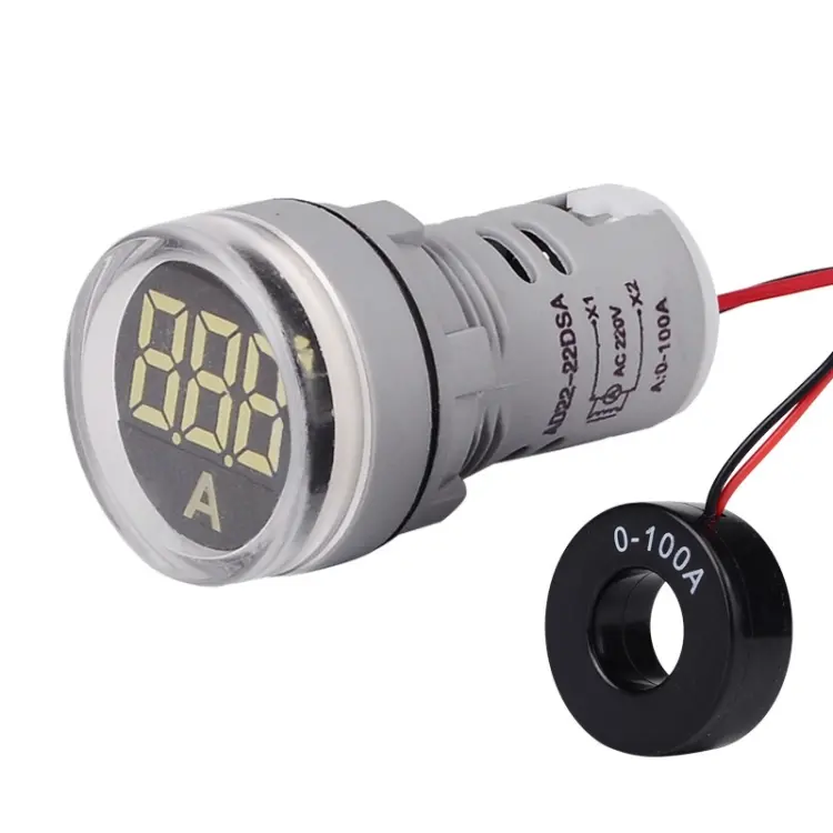 SINOTIMER ST16A Round 22mm LED Digital Signal Light 220V AC Ammeter 0-100A AC Current Indicator Light(02 White)