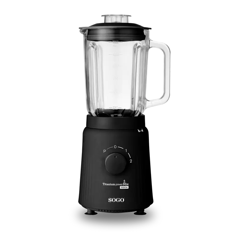 SOGO Frullatore con bicchiere in vetro - funzione pulse e tritaghiaccio 1000w - nero opaco