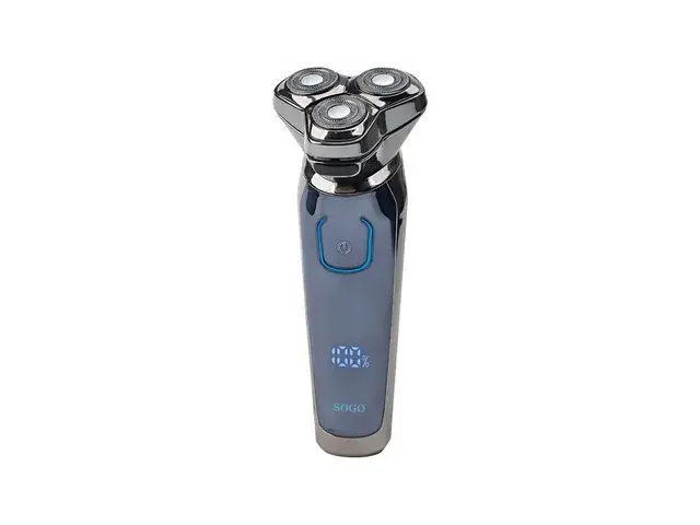 SOGO Rasoio elettrico wireless ricaricabile con 3 testine, display led - blu/cromato