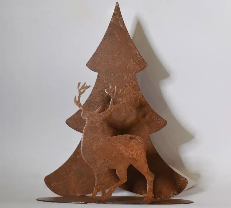Soprammobile Acciaio tagliato a laser Natale - Decoro Albero di Natale con Renna - disponibile in diverse dimensioni