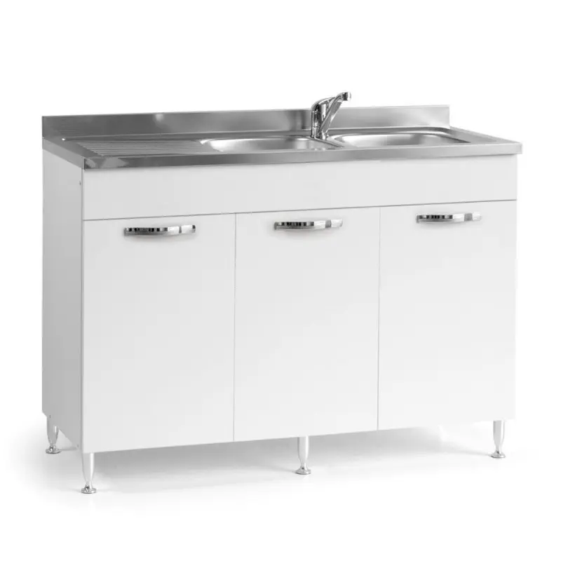 Sottolavello 120x50x85 H cm con 3 ante bianco frassinato lavello incluso