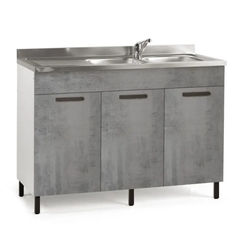 Sottolavello 120x50x85H cm con 3 ante cemento lavello incluso