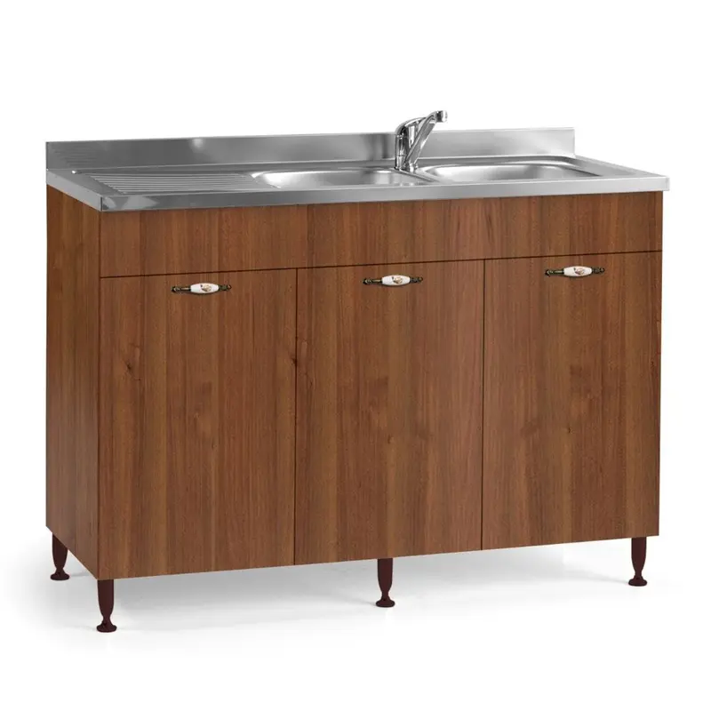 Sottolavello 120x50x85H cm con 3 ante noce antico lavello incluso
