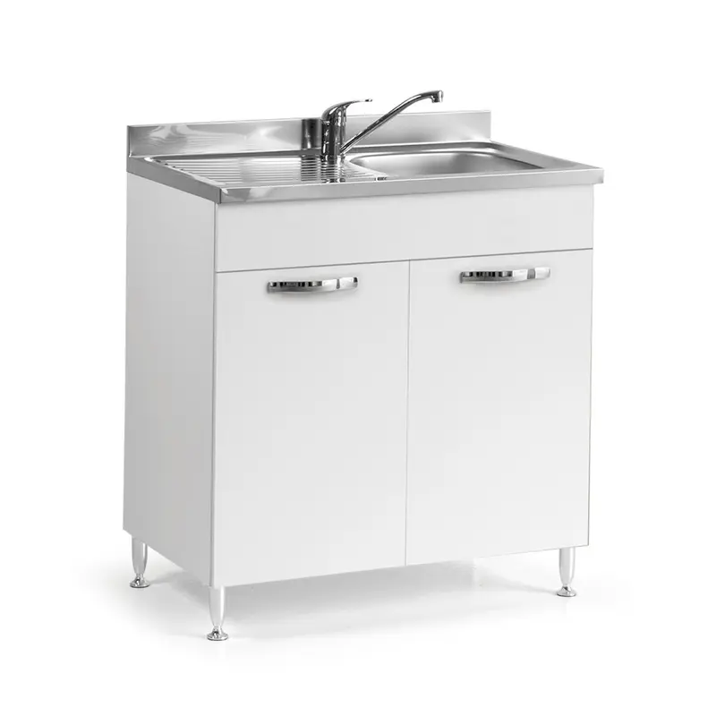 Sottolavello 80x50x85H cm con due ante bianco frassinato lavello incluso