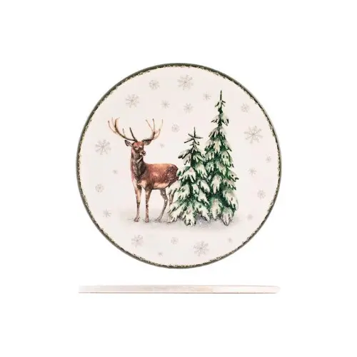 Sottopentola tonda in ceramica decorato Renna tra AlberiH&H