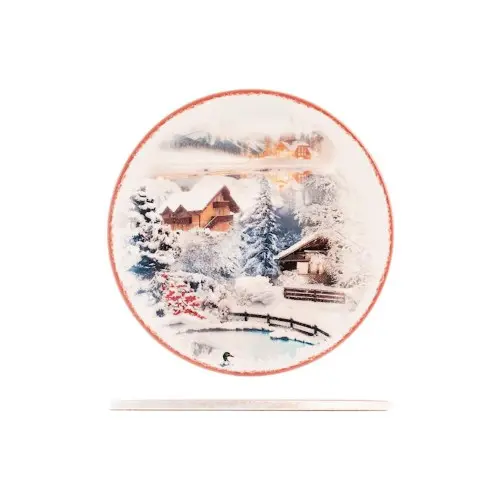 Sottopentola tonda in ceramica decorato Villaggio tra le NeviH&H
