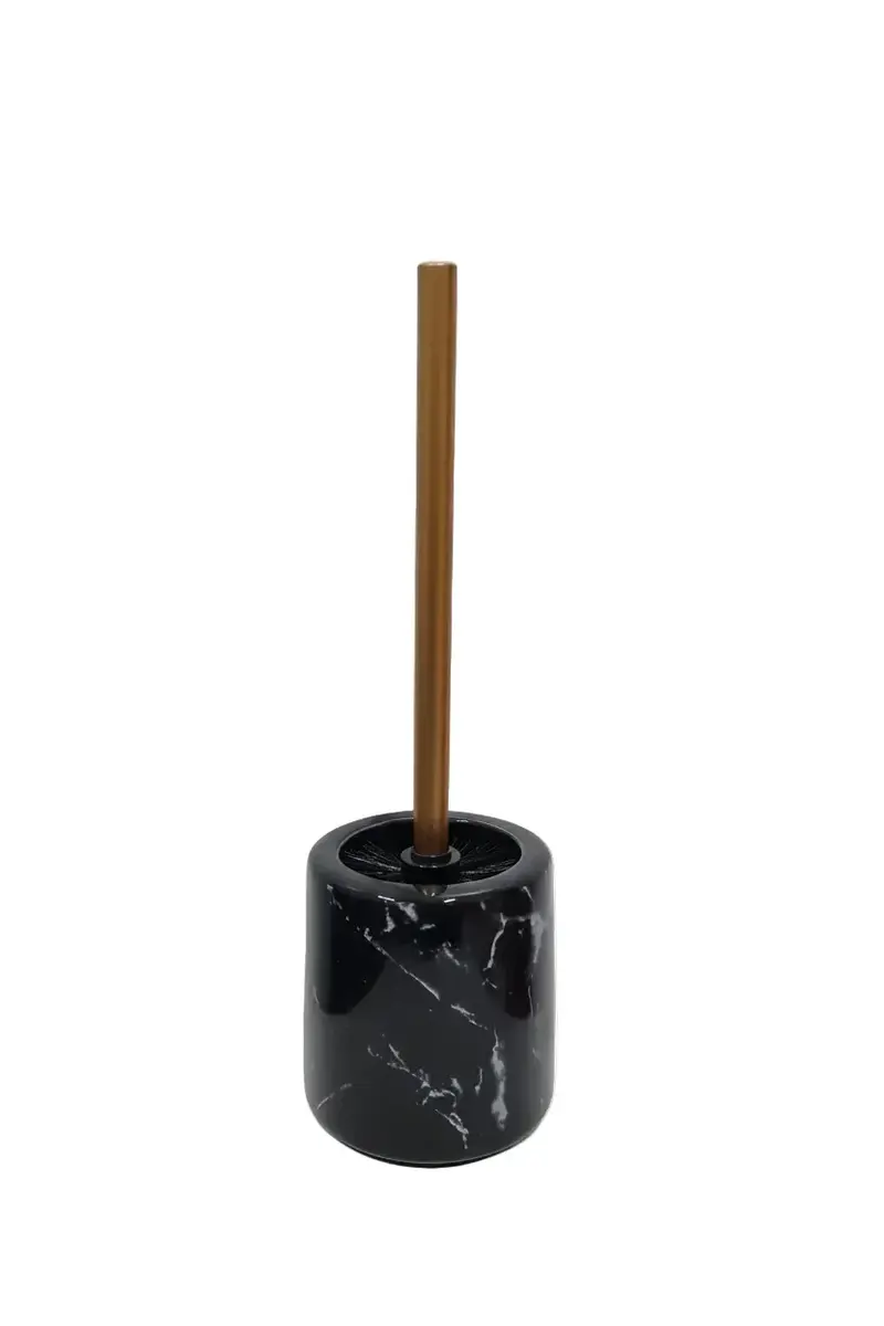Spazzolone WC Effetto Marmo Nero con Manico Oro