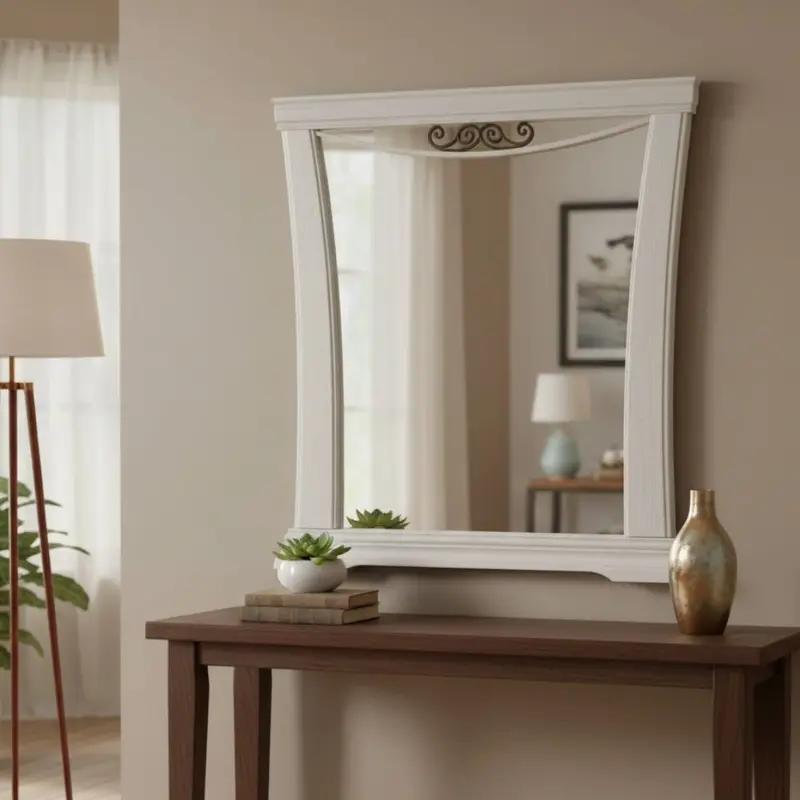 Specchiera Athena in legno con cornice curva colore avorio