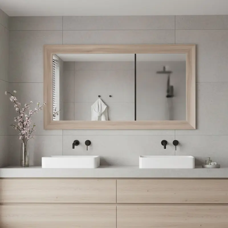 Specchiera Loto rettangolare con cornice olmo natura 102x65 cm.