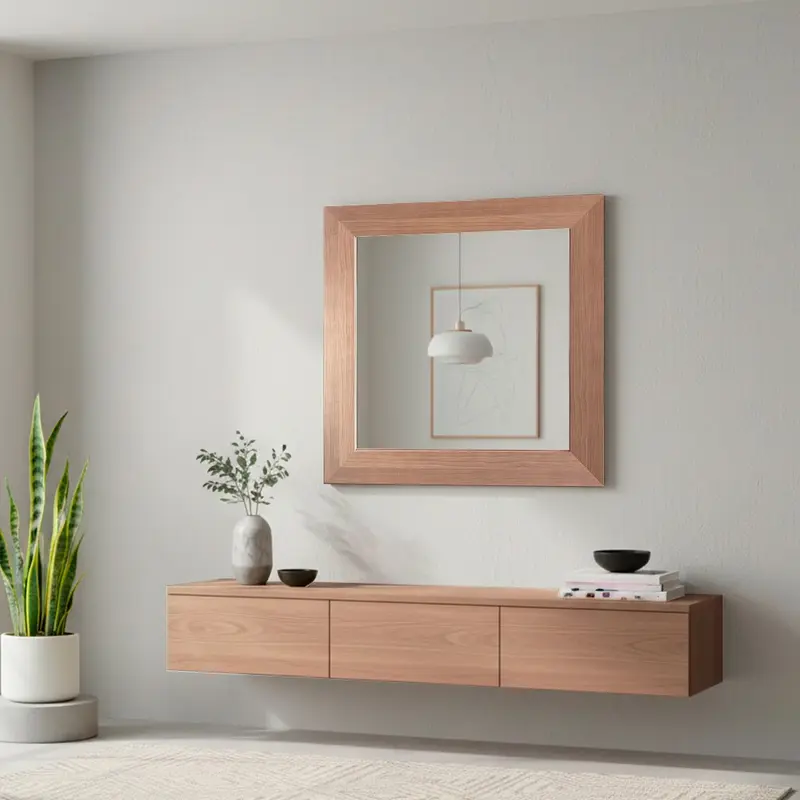 Specchiera quadrata Plana 90x90 cm con cornice in larice cherry