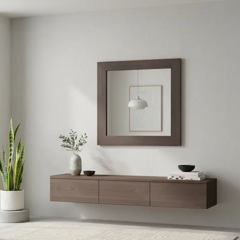 Specchiera quadrata Plana 90x90 cm con cornice in larice grigio