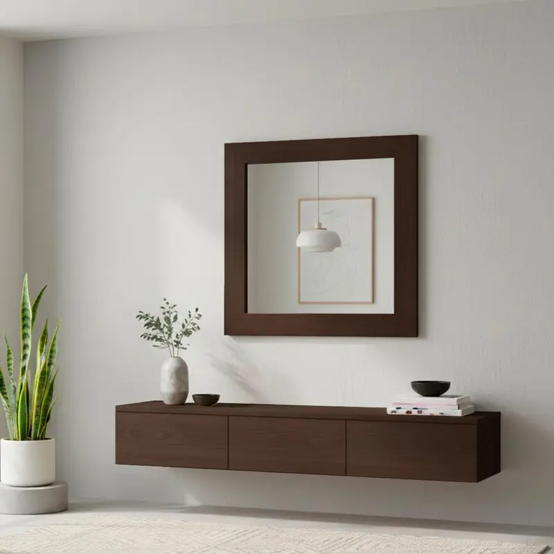 Specchiera quadrata Plana 90x90 cm con cornice in olmo dark