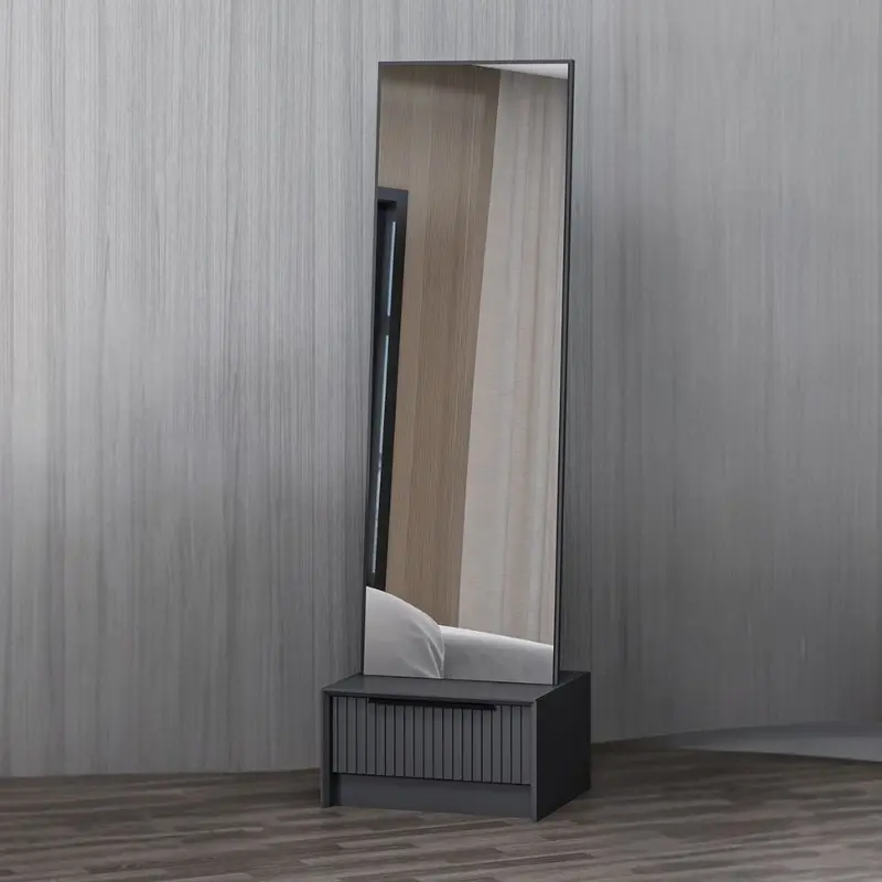 Specchio con base cassetto Kale colore antracite effetto cannettato