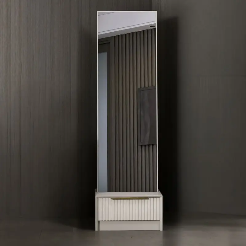 Specchio con base cassetto Kale colore cashmere effetto cannettato